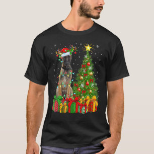 Camiseta Luz de Férias de Natal Papai Noel Cão Malinois Bel