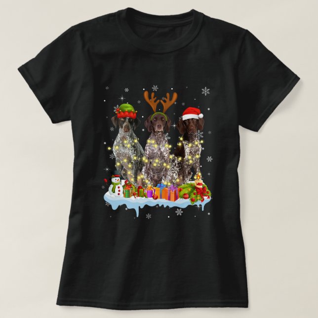 Camiseta Luz de Natal de Santa Chapéu Bastante Alemão Curto (Frente do Design)