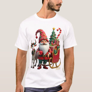 Camiseta Luz de Natal Gnome Papai Noel Montado em Trenó Hi