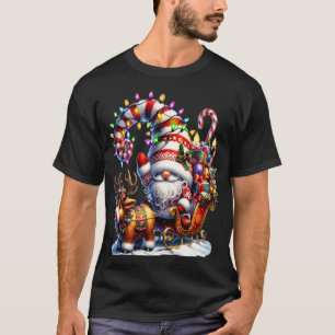 Camiseta Luz de Natal Gnomo Papai Noel Montado em Trenó Hi