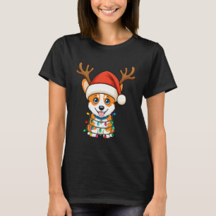 Camiseta Luz de Natal Rena Santa Chapéu Corgi Natal