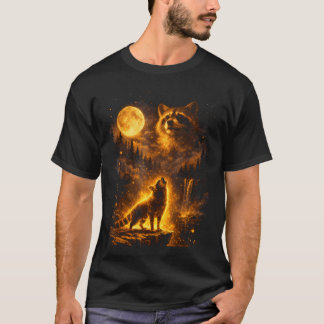 Camiseta Luz do Luar Vintage Animal Engraçado Guaxinim Uiva