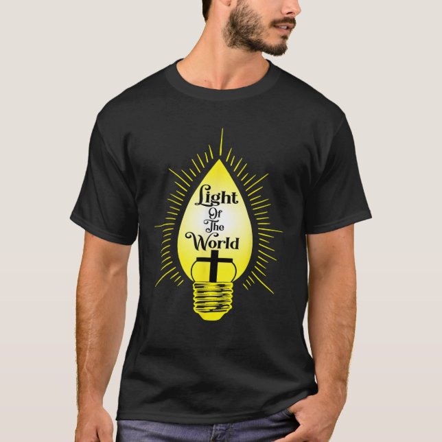 Camiseta Luz do mundo em uma lâmpada com cruz (Frente)