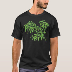 Camiseta Luz - folhas verdes do bambu no preto