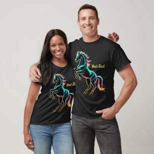 Camiseta Luz Neon de Cavalo Efeito Glitch Estilo Retro