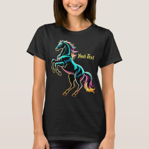 Camiseta Luz Neon de Cavalo Glitch Estilo Retro