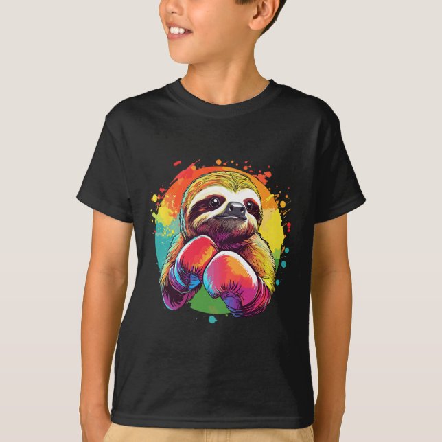 Camiseta Luz No Boxim Luvas Arco-Íris Fundo (Frente)