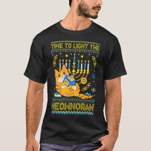 Camiseta Luz O Gato Judeu Meownorah Menorah Ugly Chanu