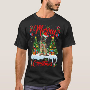 Camiseta Luzes Árvore de Natal Cachorro Pastor Alemão Santa
