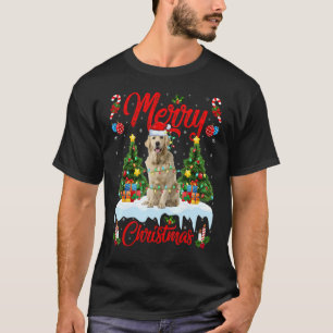 Camiseta Luzes Árvore de Natal Papai Noel Cachorro Retrieve