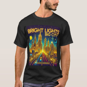 Camiseta Luzes brilhantes Retro Neon T Shirt Grande Cidade