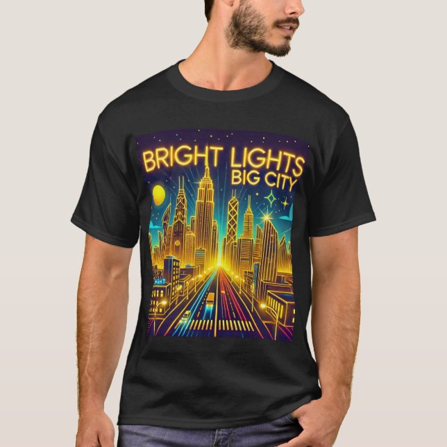 Camiseta Luzes brilhantes Retro Neon T Shirt Grande Cidade (Frente)