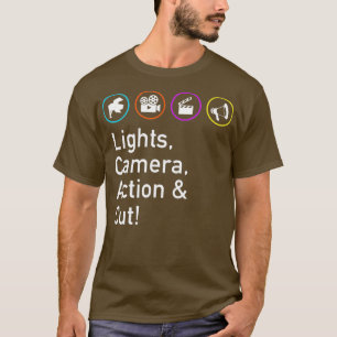 Camiseta Luzes de ação da câmera Corta Filme Engraçado Trip