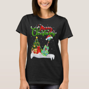 Camiseta Luzes de árvore de Natal Chapéu de Papai Noel Musi