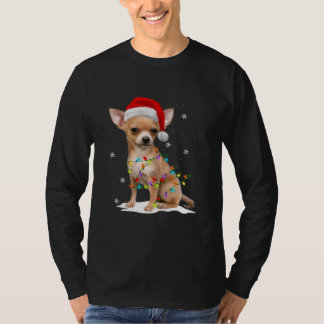 Camiseta Luzes de árvore de Natal Chihuahua com neve de Nat