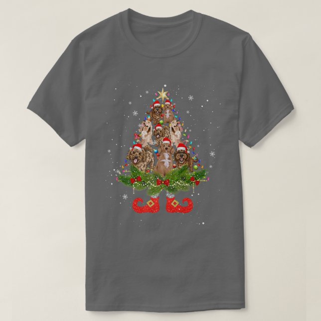 Camiseta Luzes de árvore de Natal Cockapoo com chapéu de Pa (Frente do Design)