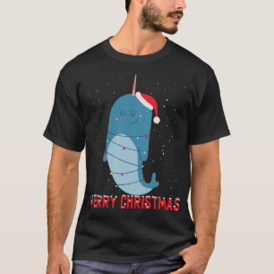 Camiseta Luzes de Árvore de Natal Cute narwha