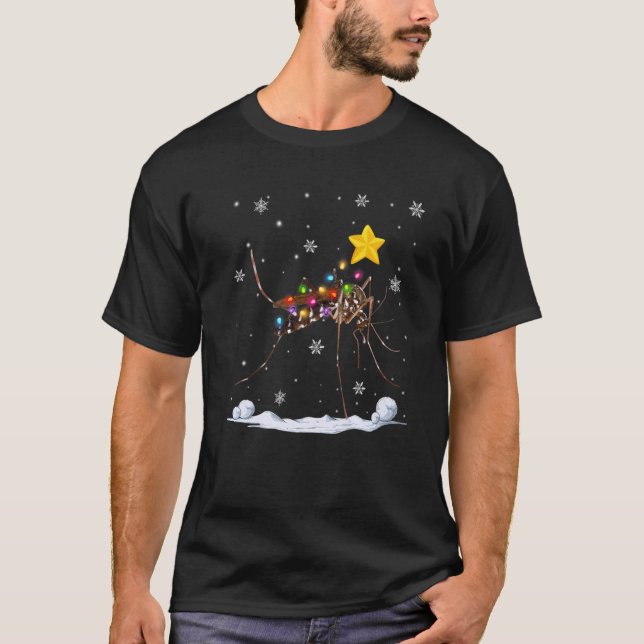 Camiseta Luzes de Árvore de Natal de Animais do Mosquito do (Frente)