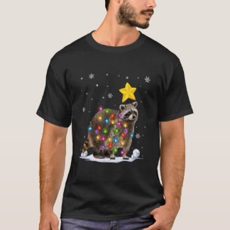 Camiseta Luzes de Árvore de Natal de Animais do Raccoon