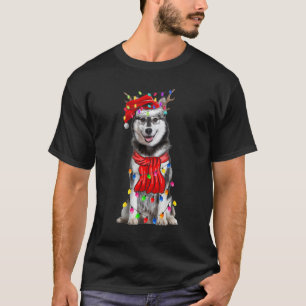 Camiseta Luzes de árvore de Natal de cachorro Husky Siberia