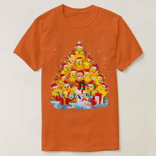 Camiseta Luzes de árvore de Natal de frango, galinha engraç (Frente do Design)