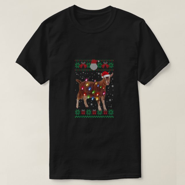 Camiseta Luzes de Árvore de Natal de Goat Sweater no Natal (Frente do Design)