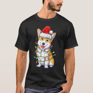 Camiseta Luzes de árvore de Natal do Papai Noel Corgi Xmas 