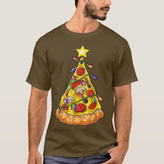Camiseta Luzes de árvore de Natal engraçadas de pizza de Na