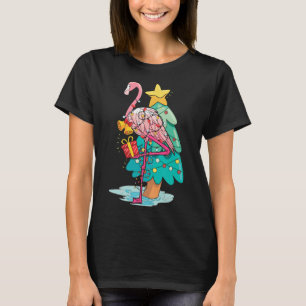 Camiseta Luzes de Árvore de Natal Flamingo Animal Tropical 