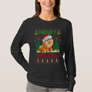 Camiseta Luzes de Árvore de Natal Papai Noel Feio Cachorro 