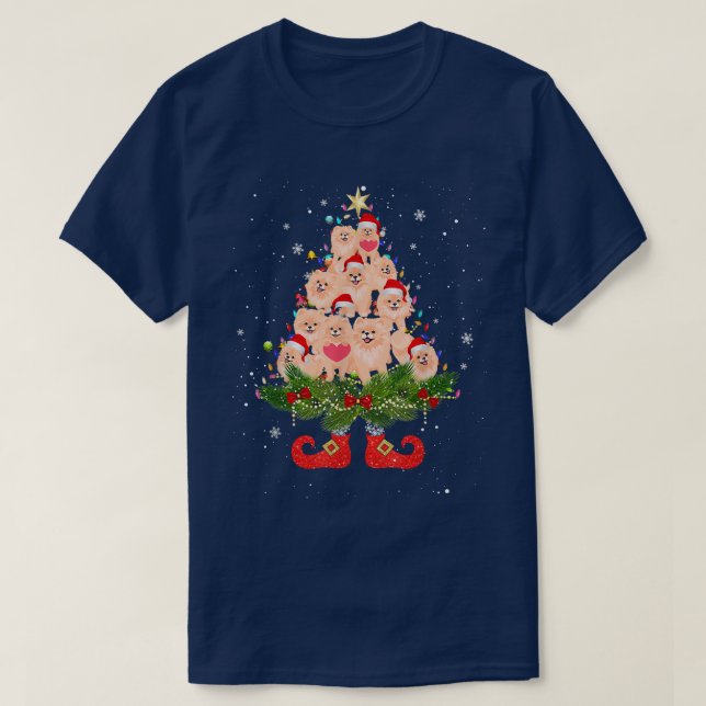 Camiseta Luzes de árvore de Natal Pomerânia Chapéu engraçad (Frente do Design)