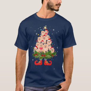 Camiseta Luzes de árvore de Natal Pomerânia Chapéu engraçad