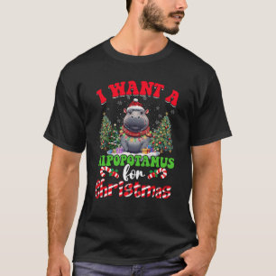 Camiseta Luzes De Árvore Hippo Xmas Eu Quero Um Hippopotamu