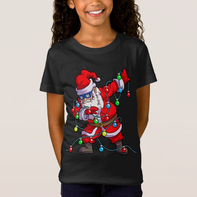 Camiseta Luzes de árvores de Papais noeis de Natal (Frente)