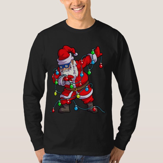 Camiseta Luzes de árvores de Papais noeis de Natal (Frente)