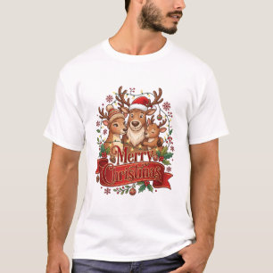 Camiseta Luzes de Chapéu de Papai Noel Família de Rena Nata