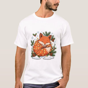 Camiseta Luzes de Corda de Raposa de Inverno Arte de Natal