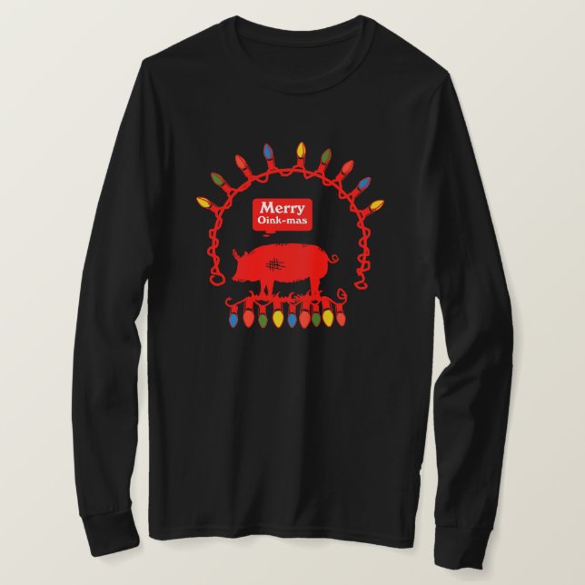 Camiseta Luzes De Corda Oink-Mas Da feliz (Frente do Design)