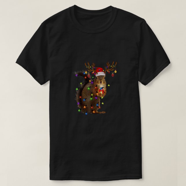 Camiseta Luzes de Esquilo de Natal (Frente do Design)
