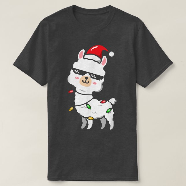Camiseta Luzes de Fada de Natal Llama, Luzes de Fada de Fam (Frente do Design)