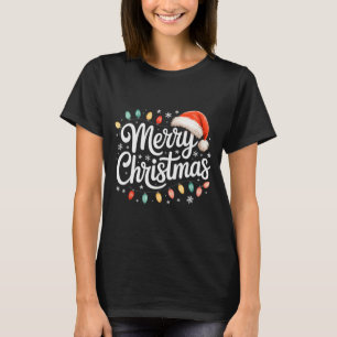 Camiseta Luzes de Feliz Natal Chapéu Vermelho do Papai Noel