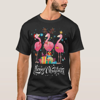 Camiseta Luzes de Flamingo Engraçado Chapéu do Papai Noel S