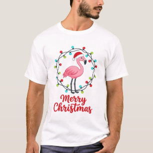 Camiseta Luzes de Flamingo Feliz Natal