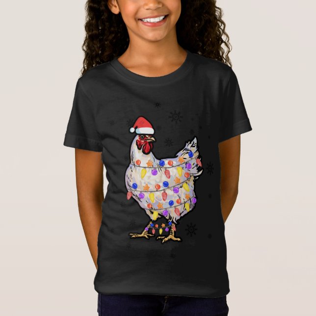 Camiseta Luzes de frango com Papai Noel de Natal pijamas Fu (Frente)