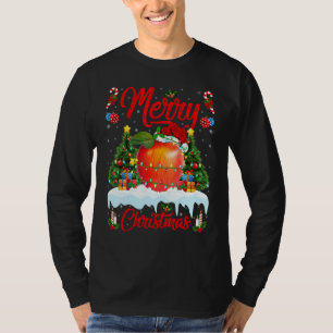 Camiseta Luzes de Fruta de Maçã Árvore de Natal Santa Maçã