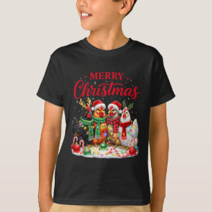 Camiseta Luzes de Galinha de Natal Papai Noel Xmas Animal d