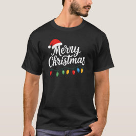 Camiseta Luzes de Natal Alegre Família Chapéu do Papai Noel