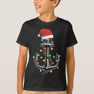 Camiseta Luzes de Natal Âncora Barco Vela Barco Engraçado