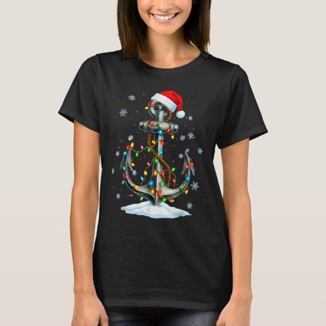 Camiseta Luzes de Natal Âncora Náutica Navegação Marinheiro (Frente)