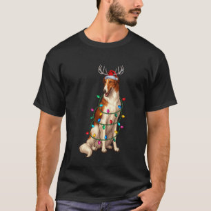 Camiseta Luzes de Natal Borzoi Chapéu do Papai Noel Pijama 